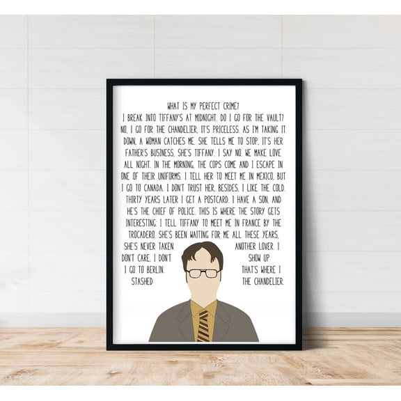 Dwight Schrute Perfect Crime Poster, The Office Quote Wall Art, Unframed Paper Poster 8x10in