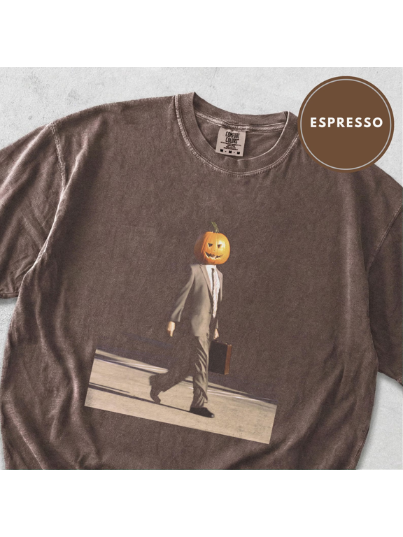 Dwight Schrute Pumpkin Head T-Shirt, Halloween Meme, Unisex, Espresso, S-4XL