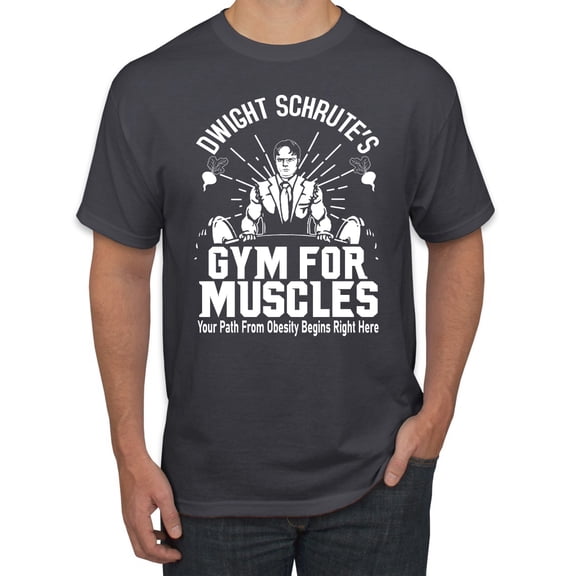 Dwight Schrute's Gym for Muscles Pop Culture Men's Graphic T-Shirt, Charcoal, 3XL