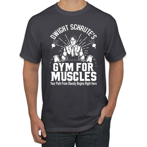 Dwight Schrute's Gym for Muscles Pop Culture Men's Graphic T-Shirt, Charcoal, X-Large