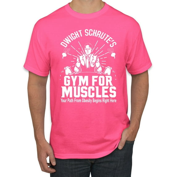 Dwight Schrute's Gym for Muscles Pop Culture Men's Graphic T-Shirt, Neon Pink, 5XL