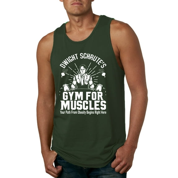 Dwight Schrute's Gym for Muscles Pop Culture Mens Graphic Tank Top, Forest Green, Large