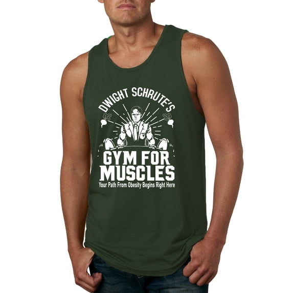 Dwight Schrute's Gym for Muscles Pop Culture Mens Graphic Tank Top, Forest Green, Medium