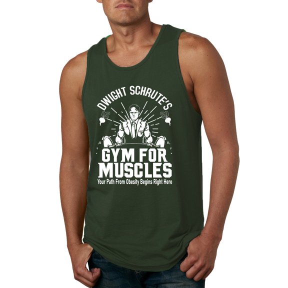 Dwight Schrute's Gym for Muscles Pop Culture Mens Graphic Tank Top, Forest Green, X-Large