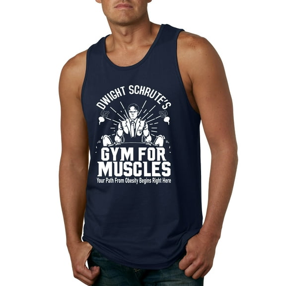 Dwight Schrute's Gym for Muscles Pop Culture Mens Graphic Tank Top, Navy, 3XL
