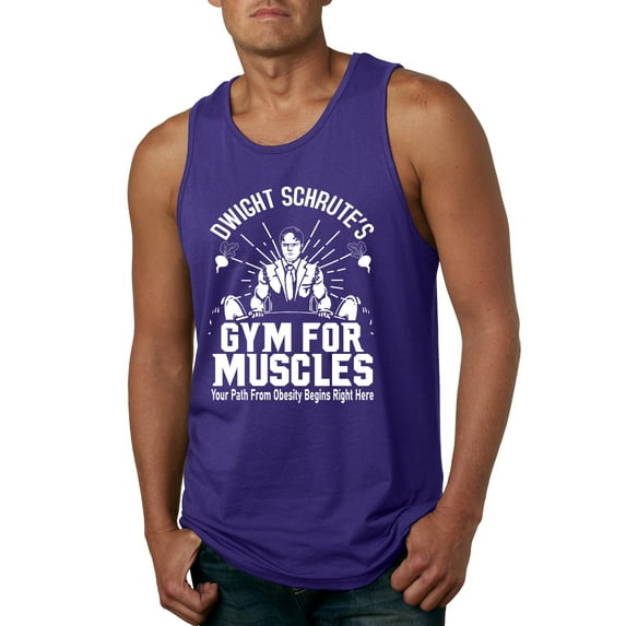 Dwight Schrute's Gym for Muscles Pop Culture Mens Graphic Tank Top, Purple, 2XL