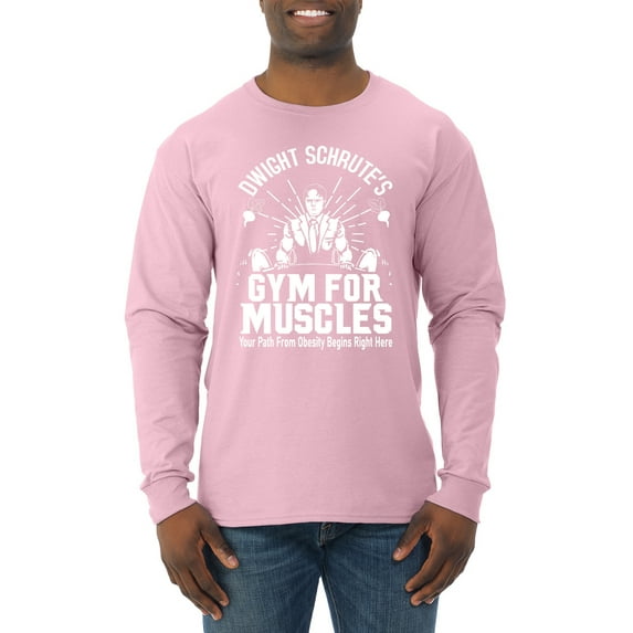 Dwight Schrute's Gym for Muscles Pop Culture Mens Long Sleeve Shirt, Light Pink, X-Large