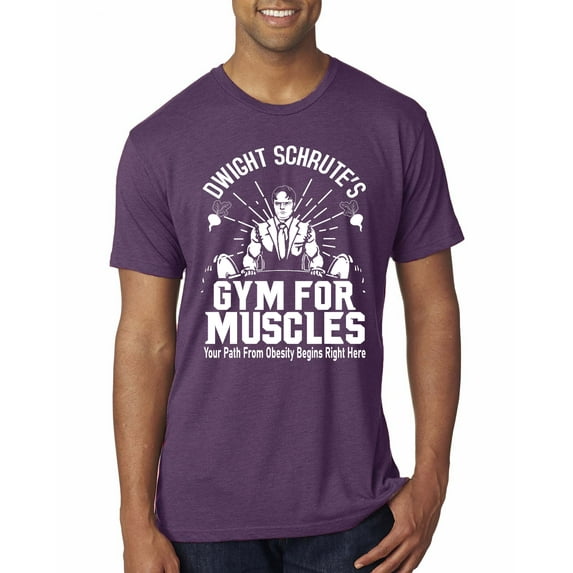 Dwight Schrute's Gym for Muscles Pop Culture Mens Premium Tri Blend T-Shirt, Vintage Purple, X-Large
