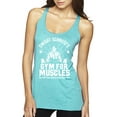 thumbnail image 1 of Dwight Schrute's Gym for Muscles Pop Culture Tri-Blend Racerback Tank Top, Tahiti Blue, Large, 1 of 3