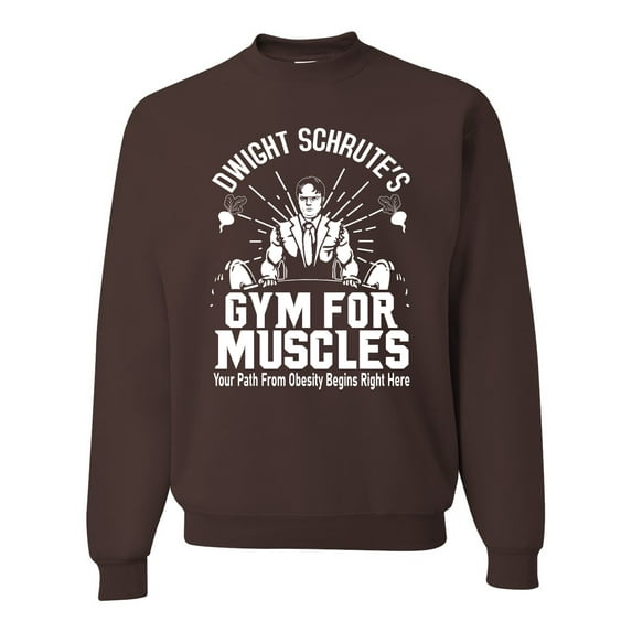 Dwight Schrute's Gym for Muscles Pop Culture Unisex Crewneck Graphic Sweatshirt, Brown, Small