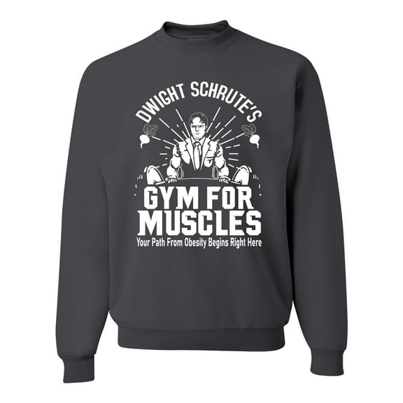 Dwight Schrute's Gym for Muscles Pop Culture Unisex Crewneck Graphic Sweatshirt, Charcoal, X-Large