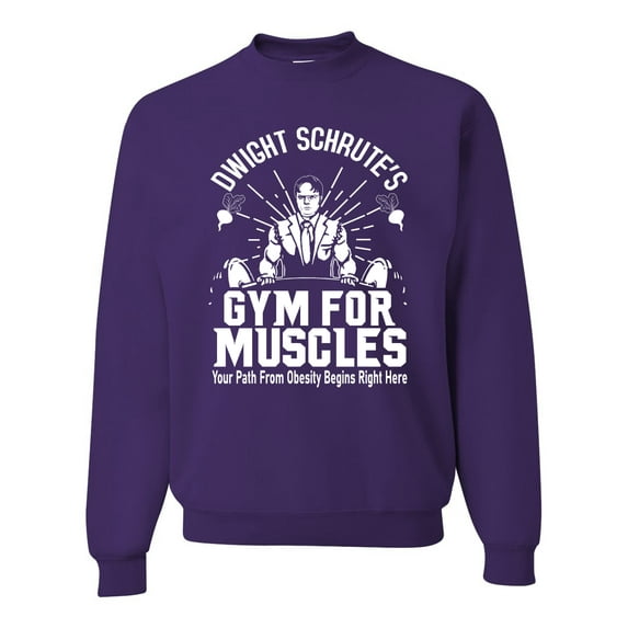 Dwight Schrute's Gym for Muscles Pop Culture Unisex Crewneck Graphic Sweatshirt, Purple, Small