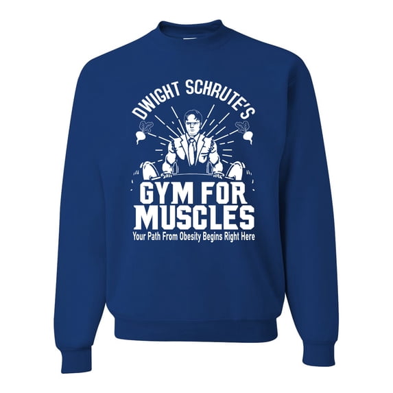 Dwight Schrute's Gym for Muscles Pop Culture Unisex Crewneck Graphic Sweatshirt, Royal, X-Large
