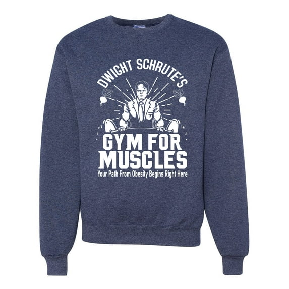 Dwight Schrute's Gym for Muscles Pop Culture Unisex Crewneck Graphic Sweatshirt, Vintage Heather Navy, Small