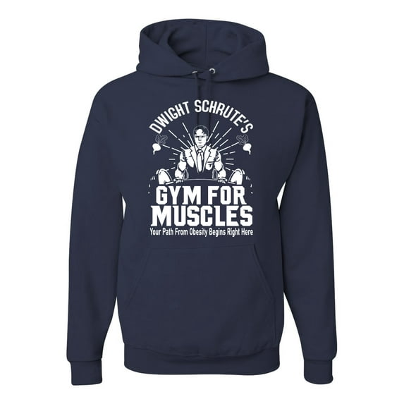 Dwight Schrute's Gym for Muscles Pop Culture Unisex Graphic Hoodie Sweatshirt, Navy, X-Large