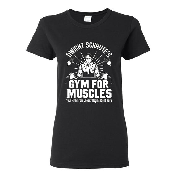 Dwight Schrute's Gym for Muscles Pop Culture Womens Graphic T-Shirt, Black, Small