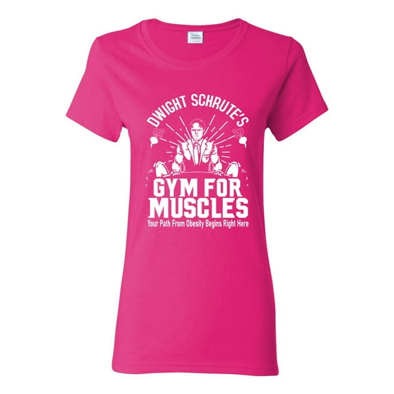 Dwight Schrute's Gym for Muscles Pop Culture Womens Graphic T-Shirt, Fuschia, 2XL