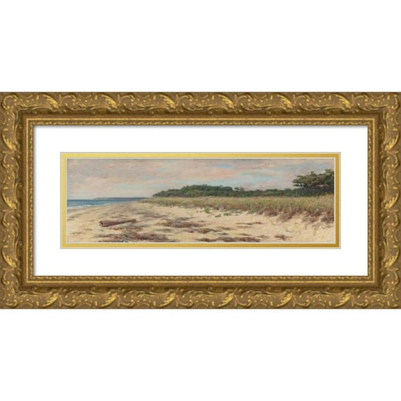 Dwight W. Tryon 18x9 Gold Ornate Wood Frame and Double Matted Museum Art Print Titled - Coastal Scene (1887)