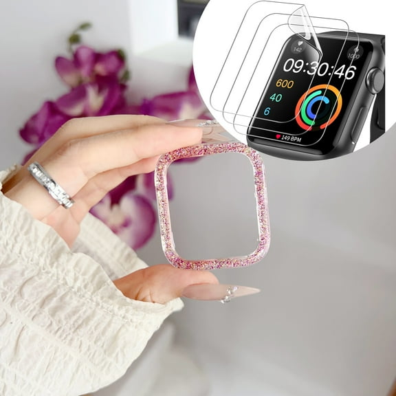 Dwitch 1 Pack Bling Glitter PC Face Case Bumper Cover for Apple iWatch Ultra 2/1 49mm,3 Pack Transparent Soft Film, PC Material with Sparkling Glitter Watch Case Border for Women,Colorful