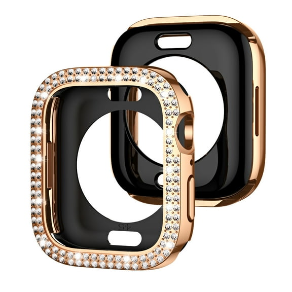 Dwitch 1-Pack Bling Watch Case Compatible with Apple iWatch Series 9/8/7 45mm Bumper Case, Diamond Rhinestone Protective Face Cover,Shockproof Dressy Crystal Watch Bumper for Women Girl,Rosegold