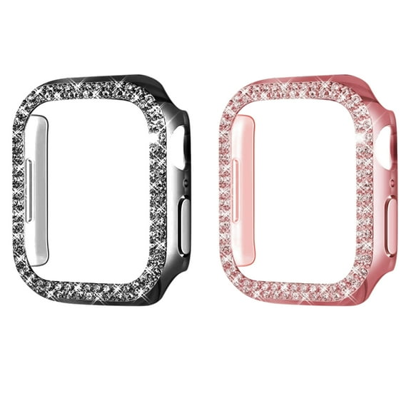 Dwitch 2-Pack Bling Compatible for Apple Watch Series Cases 38mm iWatch Series 3/2/1, Sparkle Bling Cover Diamond Bumper Protective Case for iWatch Series 3 2 1 (38mm, Pink/Black)