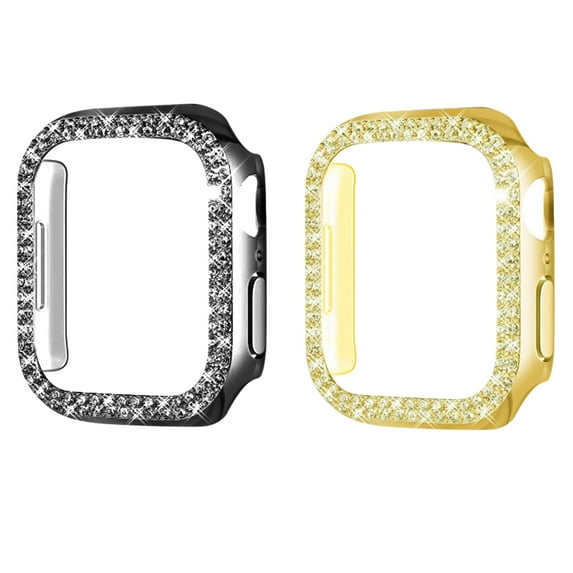 Dwitch 2-Pack Bling Compatible for Apple Watch Series Cases 45mm iWatch Series 9/8/7, Sparkle Bling Cover Diamond Bumper Protective Case for iWatch Series 9 8 7 (45mm, Gold/Black)