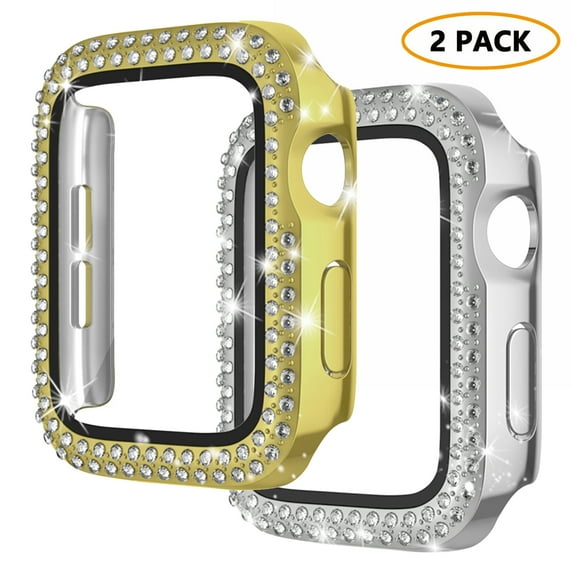 Dwitch 2 Pack Case Comepatible with Apple Watch Series 6/5/4/SE 40mm for Women Girls,Bling Rhinestone Diamond Case with Screen Protector Cover for iWatch Series SE 6 5 4 (40mm,Gold+Silver)