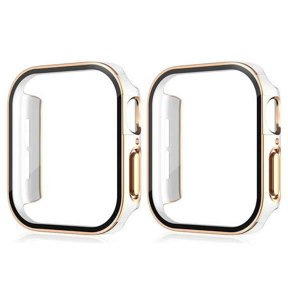 Dwitch 2-Pack Plated Hard Bumper Case Compatible with Apple Watch Series 10 42mm,Waterproof PC Case with Glass Screen Protector Face Cover Fits for iWatch Series 10 42mm Sport Cover,White+Rosegold