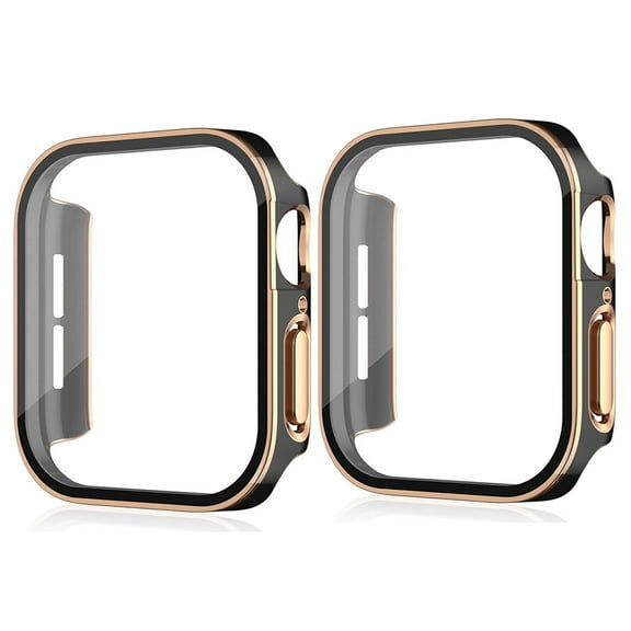 Dwitch 2-Pack Plated Hard Bumper Case Compatible with Apple Watch Series 10 46mm,Waterproof PC Case with Glass Screen Protector Face Cover Fits for Apple iWatch Series 10 46mm,Black+Rosegold