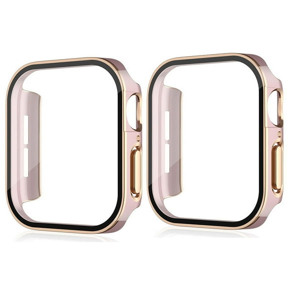 Dwitch 2-Pack Plated Hard Bumper Case Compatible with Apple Watch Series 10 46mm,Waterproof PC Case with Glass Screen Protector Face Cover Fits for Apple iWatch Series 10 46mm,Pink+Rosegold