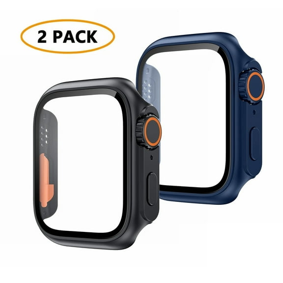 Dwitch 2 Pack Watch Case Compatible with Apple iWatch Series 10 42mm with Built-in Tempered Glass Screen Protector, Hard PC Ultra Style Bumper Cover Fits for iWatch Series 10 42mm,Black+Blue