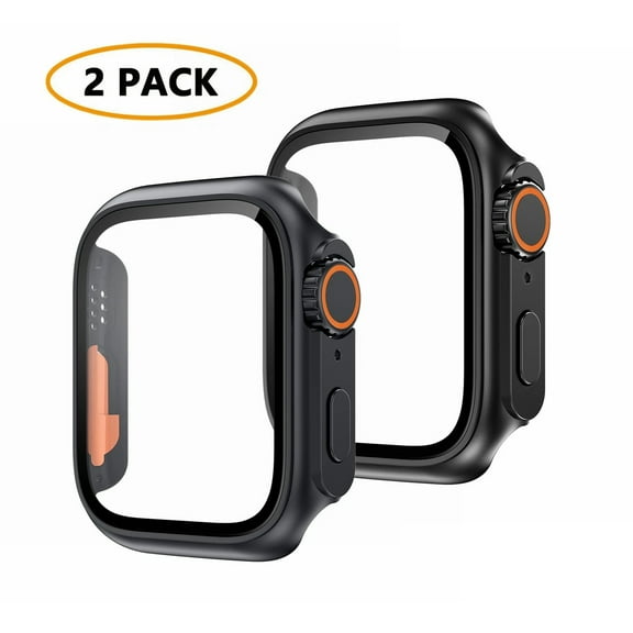 Dwitch 2 Pack Watch Case Compatible with Apple iWatch Series 9/8/7 45mm with Built-in Tempered Glass Screen Protector,Hard PC Ultra Style Bumper Cover Fits for iWatch Series 9/8/7 45mm,Black