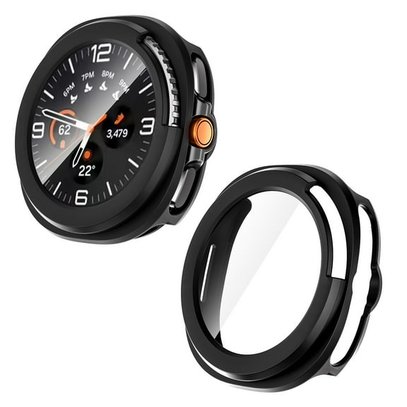 Dwitch 2 Packs Compatible with Samsung Galaxy Watch 8 Classic 46mm Hard PC Case,Rugged Case Bulit in Tempered Glass Screen Protector Cover,Resistant Impact Resistant Protective Cover,Black