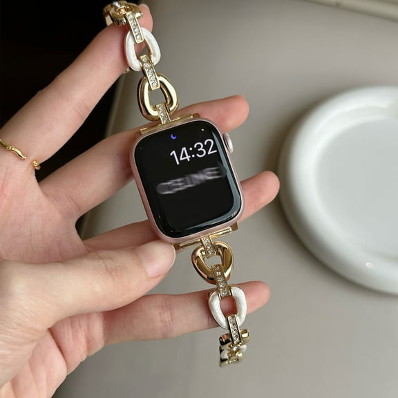 Dwitch 38/40/41mm Cool Women Chain Smartwatch Bands Compatible for Apple Watch Bands Series 9/8/7/6/SE/5/4 Stylish Replacement Watch Strap with Diamond for iwatch 9/8 Bracelet Gift,Gold