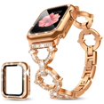 thumbnail image 1 of Dwitch Apple Watch Series 9/8/7 Band & Case,Bling Diamond Jewelry Metal Strap Band with 1 Pack Tempered Glass Screen Protector Cover Women Girl Bracelet Wristbands for iWatch 45mm,Rosegold, 1 of 7
