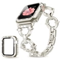 thumbnail image 1 of Dwitch Apple Watch Series 9/8/7 Band & Case,Bling Diamond Jewelry Metal Strap Band with 1 Pack Tempered Glass Screen Protector Cover Women Girl Bracelet Wristbands for iWatch 45mm,Starlight, 1 of 7