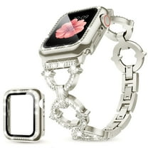 Dwitch Apple Watch Series SE/6/5/4 Band & Case,Bling Diamond Jewelry Metal Strap Band with 1 Pack Tempered Glass Screen Protector Cover Women Girl Bracelet Wristbands for iWatch 40mm,Starlight