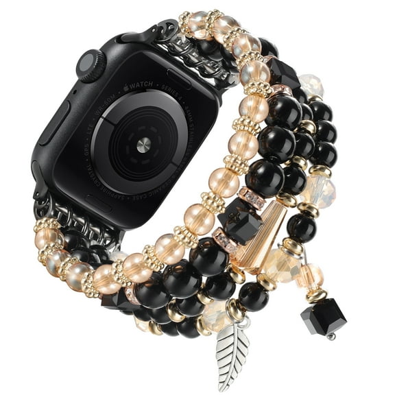 Dwitch Beaded Bracelet Compatible with Apple Watch Band 41/42/44/45/49mm Women, Fashion Handmade Crystal Beads Elastic Stretchy Charms Strap for iWatch Band Series Ultra SE 10 9 8 7 6 5 4 3 2 1,Black