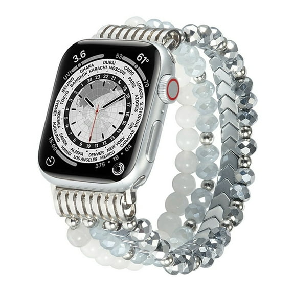 Dwitch Beaded Bracelet Compatible with Apple Watch Band 42mm 44mm 45mm 49mm, Fashion Handmade Elastic Stretch Strap for iWatch Series SE 9 8 7 6 5 4 3 2 1 Ultra 2,Silver