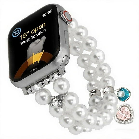 Dwitch Beaded Bracelet Strap Compatible with Apple Watch Band 42/44/45/46/49mm Series 10/9/ 8/7/SE/Ultra,Women Fashion Pearl Stretchy Jewelry Strap for iWatch Bands Series 10 9 8 7 6 5 4 3 2 1,A
