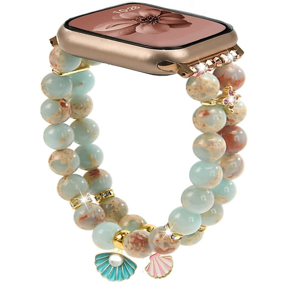 Dwitch Beaded Bracelet Strap Compatible with Apple Watch Band 42/44/45/46/49mm Series 10/9/ 8/7/SE/Ultra,Women Fashion Pearl Stretchy Jewelry Strap for iWatch Bands Series 10 9 8 7 6 5 4 3 2 1,D