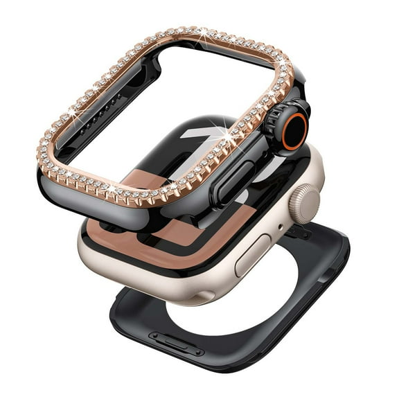 Dwitch Bling Diamond Case for Apple iWatch Series 6/5/4/SE 44mm, Watch Face Cover & Back Cover Kit, Rugged Metal Protector for iWatch Series 6/5/4/SE 44mm, Easy to Remove,A