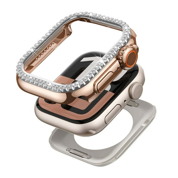 Dwitch Bling Diamond Case for Apple iWatch Series 9/8/7 45mm, Watch Face Cover & Back Cover Kit, Rugged Metal Protector for iWatch Series 9/8/7 45mm, Easy to Remove,B