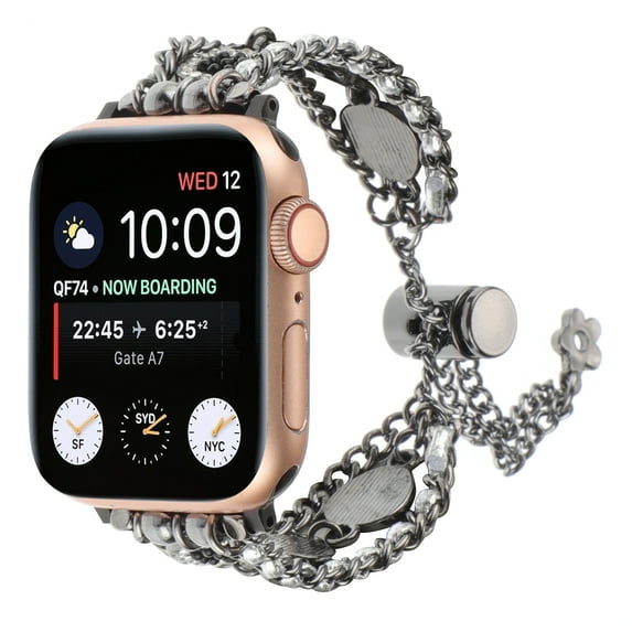 Dwitch Bracelet Band Compatible for Apple Watch 38mm 40mm 41mm, Adjustable Bling Crystal Handmade iWatch Band Series SE 9 8 7 6 5 4 3 2 1,Elastic Jewelry Bangle Wristband for Women Girl,Black