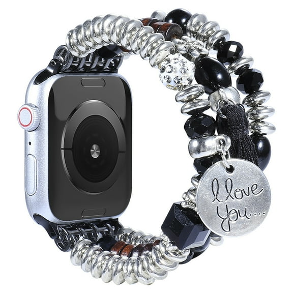 Dwitch Bracelet Beaded Bands for Women Compatible with Apple Watch Band 42/44/45/49mm,Fashion Handmade Boho Elastic Stretch Strap Fits for iWatch Series 10/9/8/7/6/5/4/3/2/1/SE/Ultra,Black