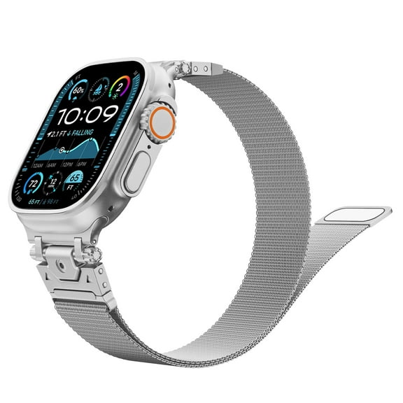 Dwitch Breathable Business Strap Compatible with Apple Watch Ultra 2 Band 49mm 46mm 45mm 44mm Men Women, Mesh Strap with Magnetic Clasp & Metal Connector for iWatch Series 10 9 8 7 6 5 4 SE,Silver
