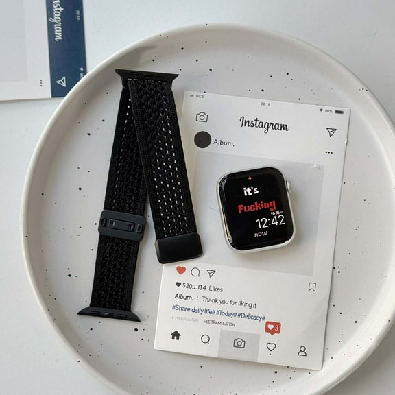 Dwitch Breathable Stretchable Nylon Magnetic Band with Metal Clasp for iWatch Series Ultra/10/9/8/7/6/5/4/3/SE/2/1,Lightweight Soft Elastic Fabric Adjustable Nylon Sport Strap for Men Women,Black