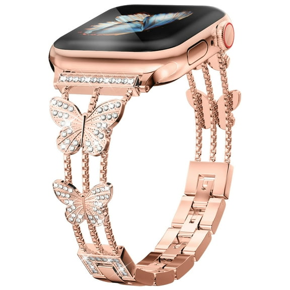 Dwitch Butterfly Band Compatible with Apple Watch Bands 49mm 45mm 44mm 42mm for Women iWatch SE Series 9 8 7 6 5 4 3 Ultra 2/1, Slim Thin Fancy Bling Dressy Chain Strap for Apple Watch Band,Rosegold