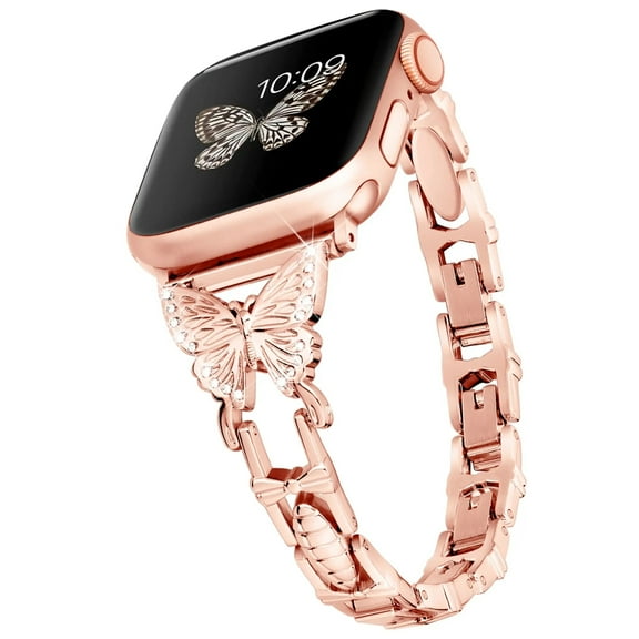 Dwitch for The Butterfly Bracelet Compatible with Apple Watch Straps at 41/40/38mm, with Sparkling Diamonds Decorative Strap, Replacement for iWatch Series 9/8/7/SE/6/5/4/3/2/1,Rosegold