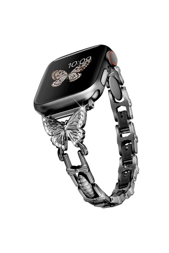 for The Butterfly Bracelet Compatible with Apple Watch Straps at 49/45/44/42mm, with Sparkling Diamonds Decorative Strap, Replacement for iWatch Series 9/8/7/SE/6/5/4/2/1/Ultra,Black